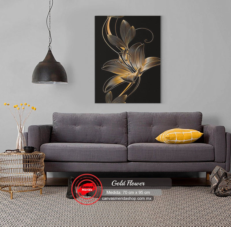 Ilustración artística de flor estilizada en tonos dorados y negro