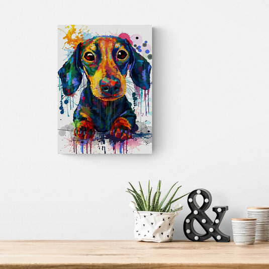 Perro Dachshund colorido en arte pop