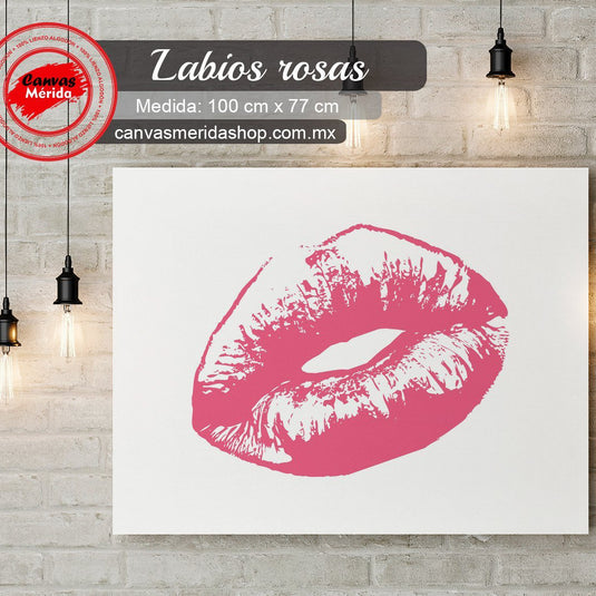 Labios rosados destacados sobre fondo blanco en cuadro decorativo moderno