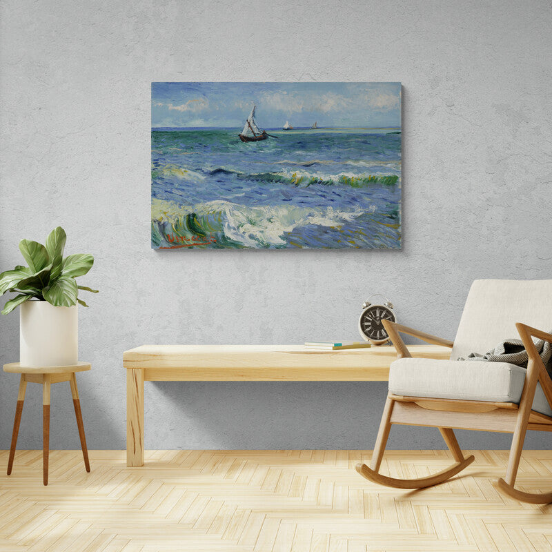 Pintura impresionista de veleros en mar agitado con pinceladas dinámicas