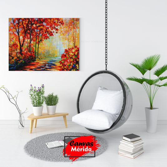 "Cuadro_Decorativo_Camino_Otoñal_Entre_Arboles_Arbustos_Colores_Vibrantes