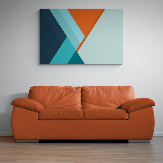 Cuadro decorativo minimalista en tonos esmeralda, turquesa y acentos naranja