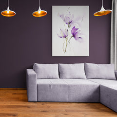 Acuarela decorativa de flores violetas en estilo impresionista con fondo neutro