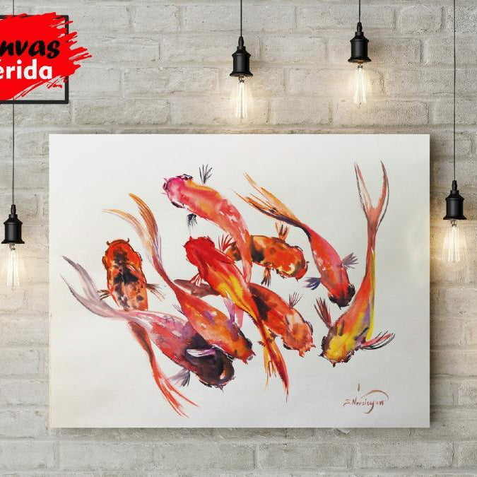 Pintura expresiva de peces Koi nadando