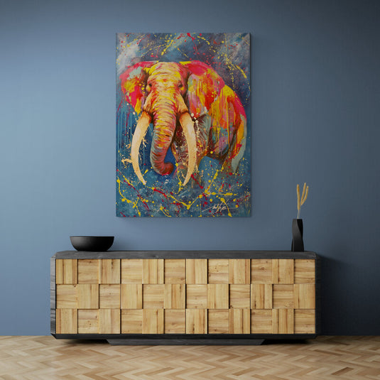 Pintura de elefante vibrante en colores