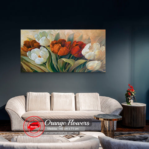Image of Orange Flowers - Canvas Mérida Fine Print Art