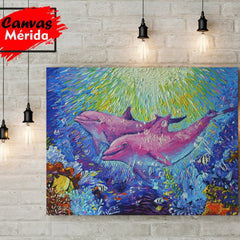 Pink Dolphin Miami Dolphins - Canvas Mérida Fine Print Art