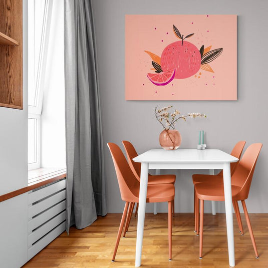 Representación estilizada de naranja en tonos pastel con detalles abstractos