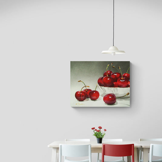 Porcelain Bowl with Cherries2 - Canvas Mérida Fine Print Art