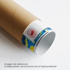 Imagen que describe como se ve un poster ya impreso y en su tubo protector
