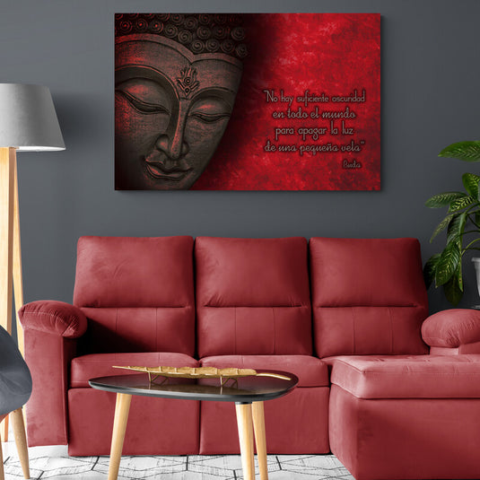Cuadro de Buda rojo con cita inspiradora y fondo texturizado