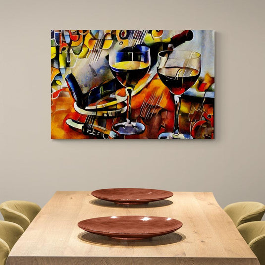 Red Wine and Cups - Canvas Mérida Fine Print Art