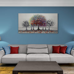 Cuadro decorativo abstracto con vibrantes colores y paisaje sereno