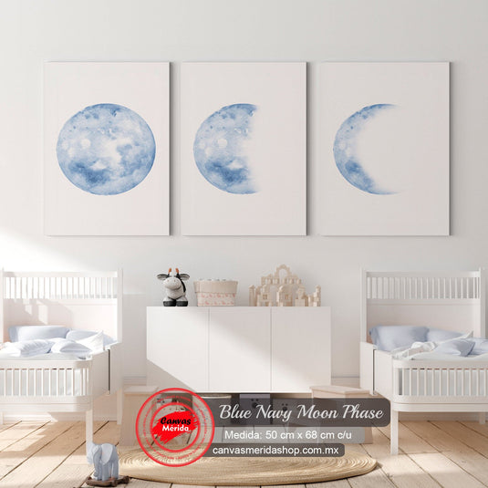 Fases lunares en acuarela - Representación artística de ciclo lunar en tonos azules
