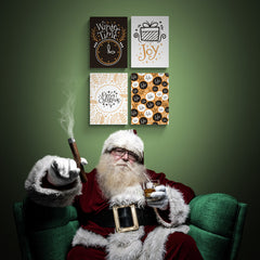 "Colección de cuatro lienzos decorativos de Navidad con motivos invernales y mensajes festivos