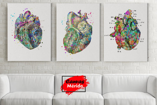 Set Corazón Acuarela - Canvas Mérida Fine Print Art