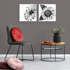 Set de cuadros minimalistas con fondo blanco y silueta floral en negro