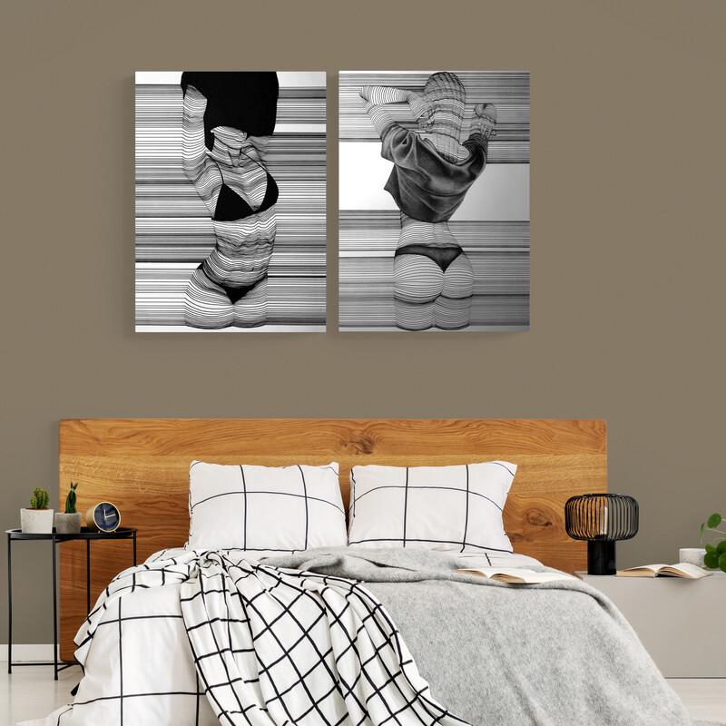Set de cuadros minimalistas monocromáticos con siluetas femeninas en momentos íntimos