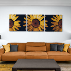 Set Sunflowers Black Background - Canvas Mérida Fine Print Art