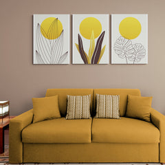 Conjunto de Ilustraciones de Plantas Tropicales con Sol Amarillo