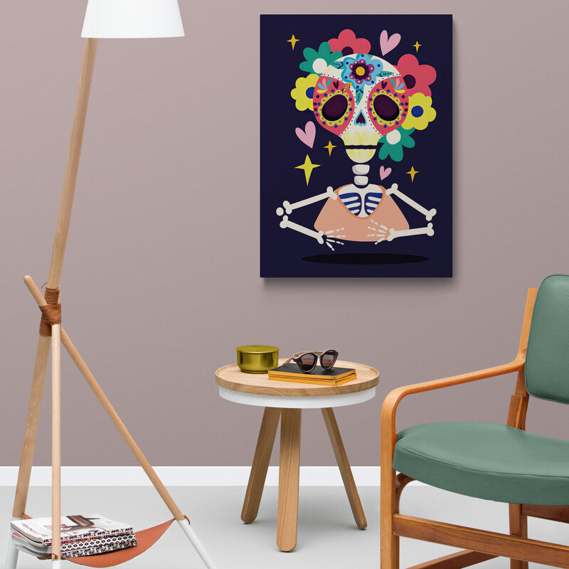 Skeleton Skull Flowers - Canvas Mérida Fine Print Art