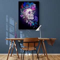Skull with Purple Flowers - Canvas Mérida Fine Print Art