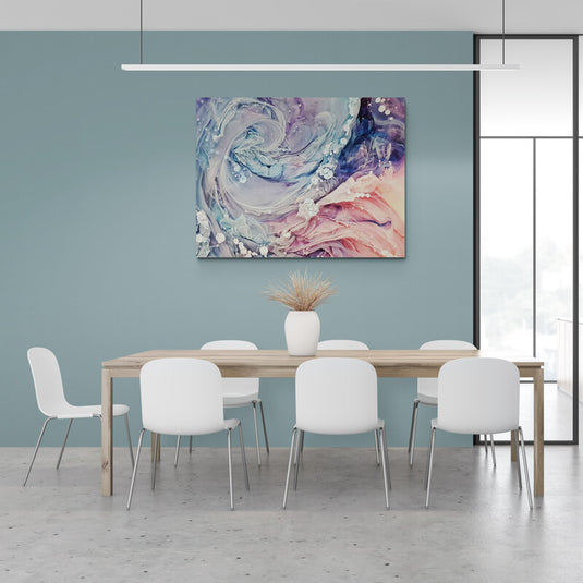 Pintura abstracta en tonos pasteles con texturas fluidas