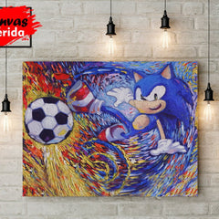 Sonic the Hedgehog Playing Soccer Football - Canvas Mérida Fine Print Art