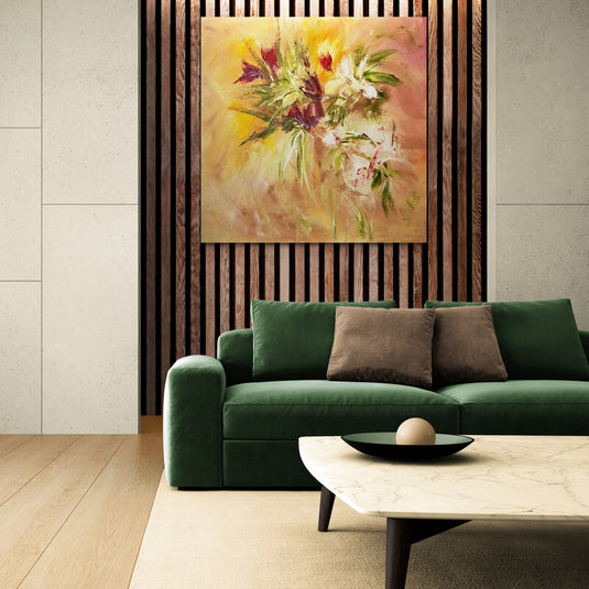 Pintura de ramo en tonos cálidos