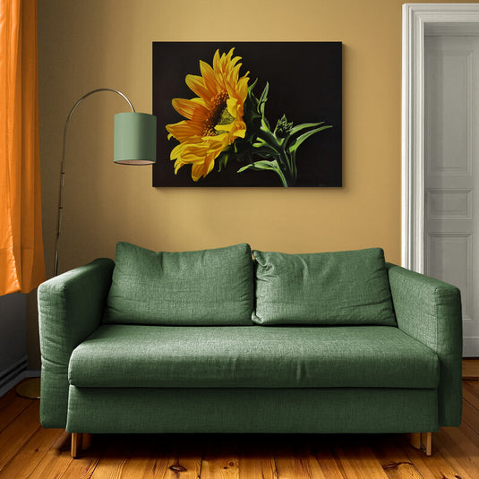 Pintura de girasol en fondo negro