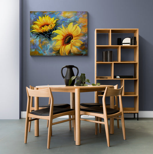 Girasoles vibrantes con fondo abstracto