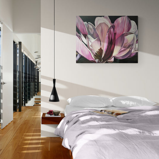 Primer plano de magnolia en tonos rosados