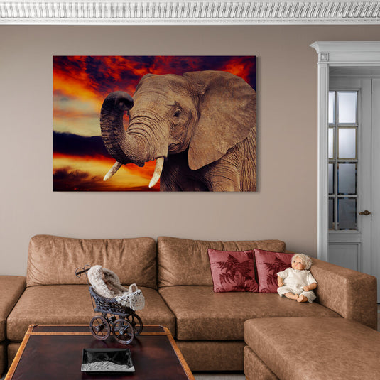 Pintura de elefante al atardecer