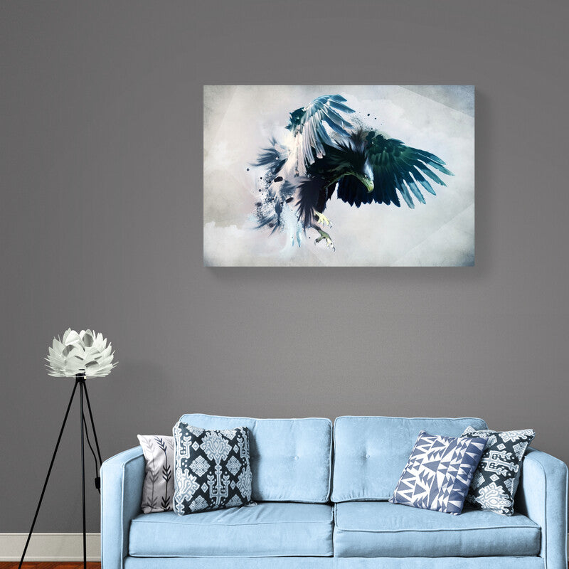 Cuadro decorativo: Águila majestuosa con alas azules en fondo claro
