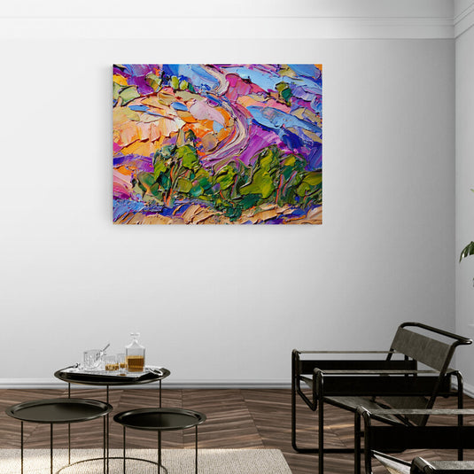 Cuadro abstracto moderno con textura impasto y colores vibrantes