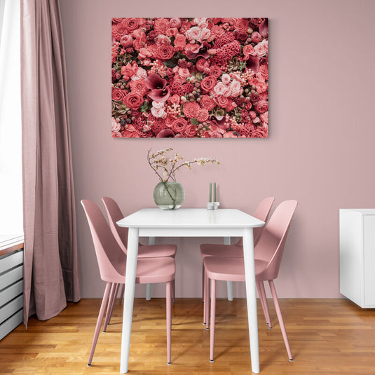 Collage de flores en tonos rosados con diversas especies.