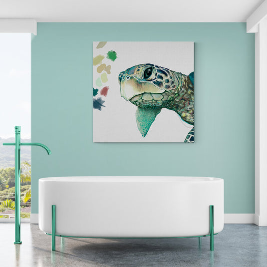 Pintura realista de tortuga marina en acuarela