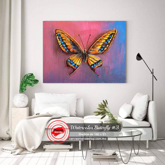 Cuadro de mariposa acuarela en sala moderna