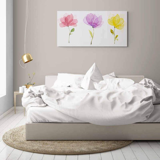 Trío de flores acuarela en tonos pastel