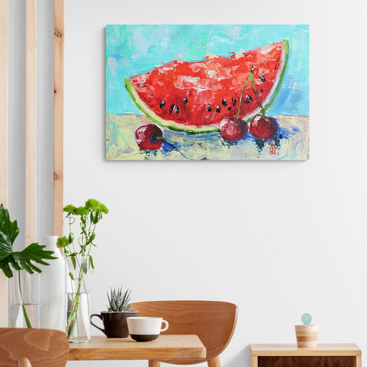 Watermelon and Cherries - Canvas Mérida Fine Print Art