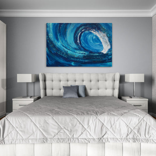 Pintura abstracta de un remolino en tonos azules intensos