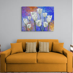 White Tulips in Explosion of Colors - Canvas Mérida Fine Print Art