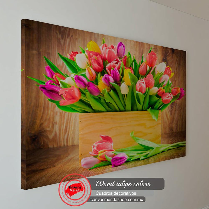Wood Tulips Colors - Canvas Mérida Fine Print Art