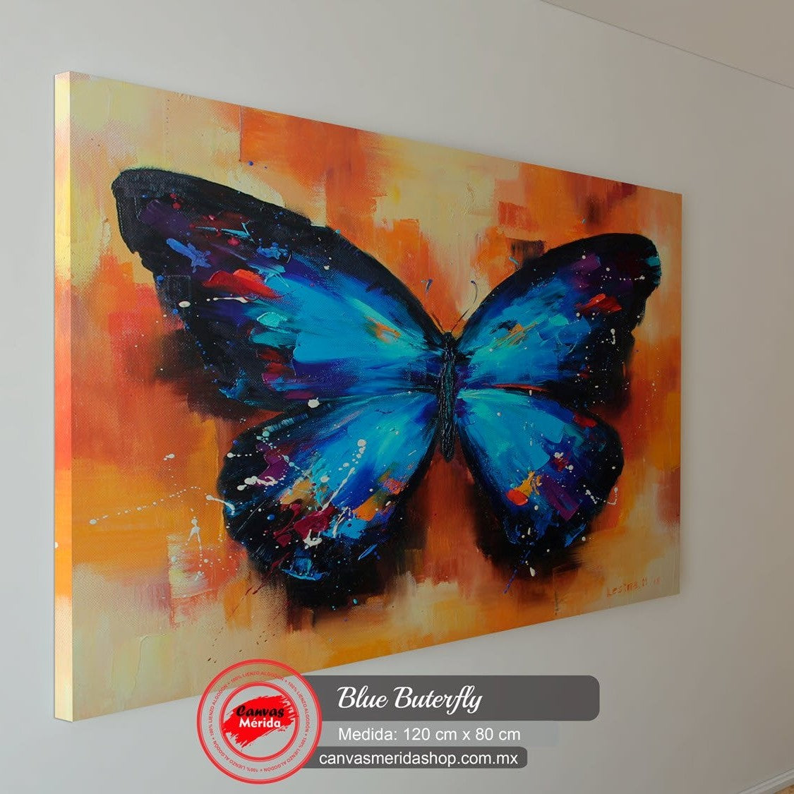 Blue Butterfly (Mariposa) - Canvas Mérida Fine Print Art