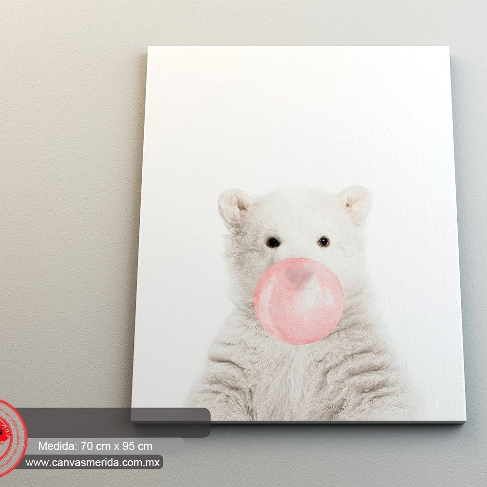 Oso Polar Bebe con Chicle Rosa - Canvas Mérida Fine Print Art