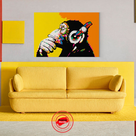 Mono con Audífonos en Estilo Pop Art