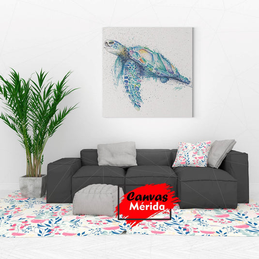 Pintura en acuarela de tortuga marina con efecto translúcido
