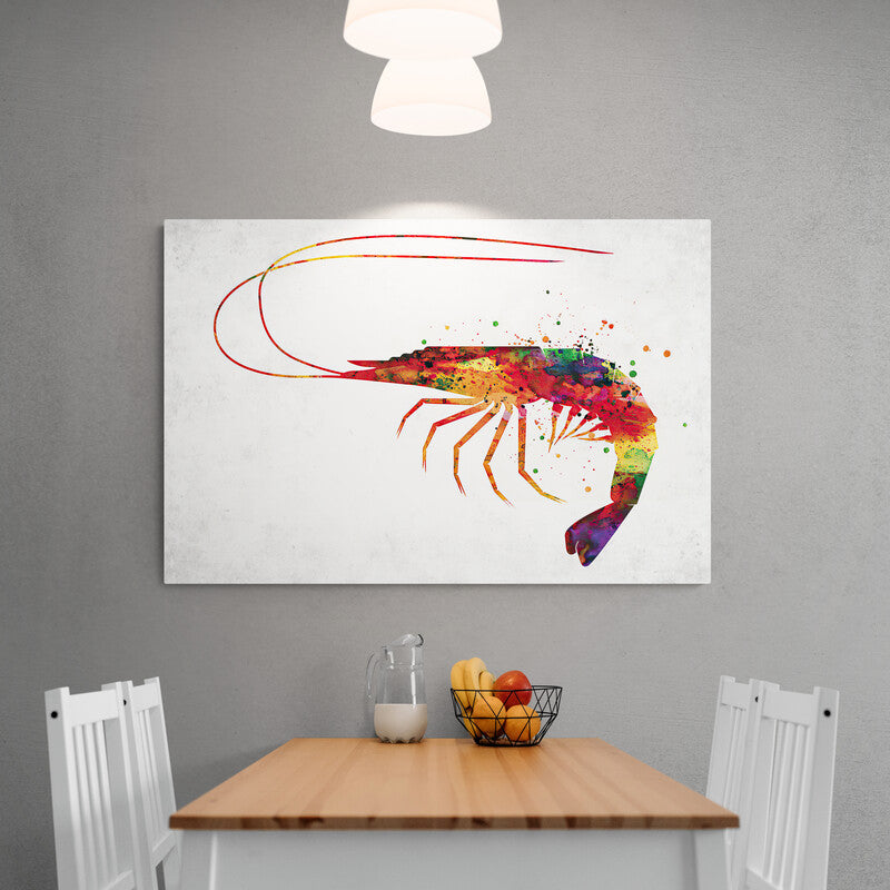 Arte de langosta con técnica de salpicadura de colores vivos sobre fondo claro