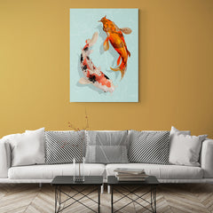 Two Japanese Koi Fish Swimming - Canvas Mérida Fine Print Art
